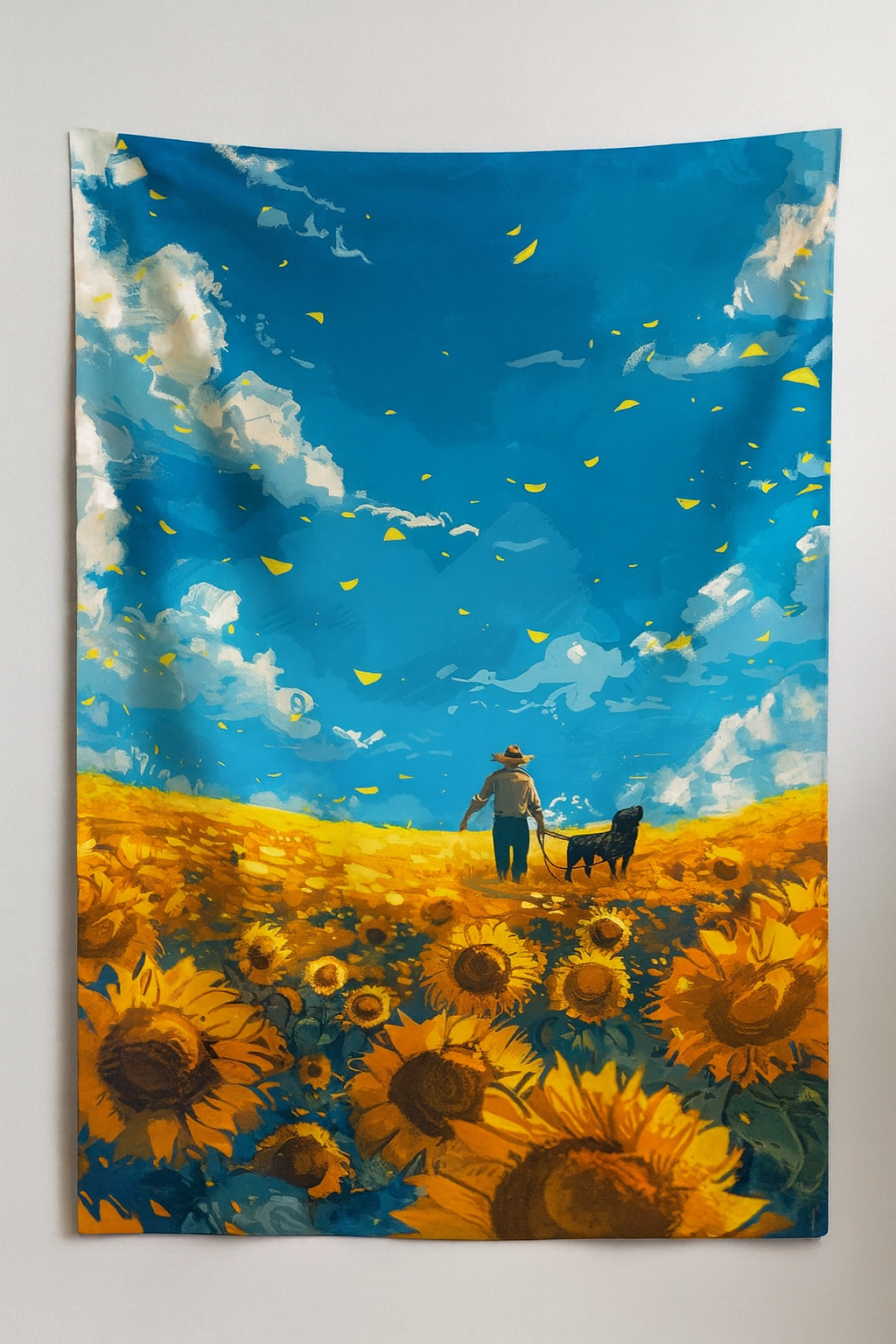 Golden Sunflower Field Wall Tapestry – Scenic Nature Landscape Fabric Wall Hanging for Bedroom, Living Room & Home Décor