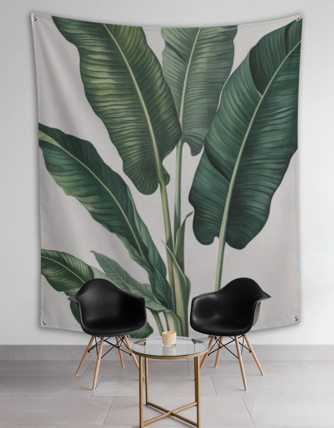 Tropical Banana Leaf Wall Tapestry – Minimal Botanical Green Plant Fabric Wall Hanging for Living Room, Bedroom & Home Décor