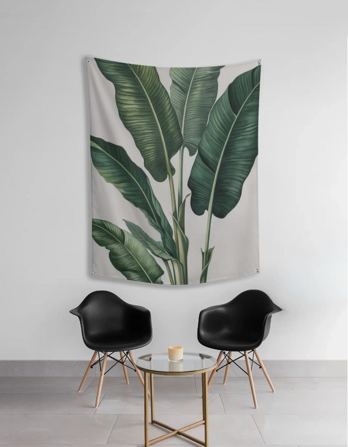 Tropical Banana Leaf Wall Tapestry – Minimal Botanical Green Plant Fabric Wall Hanging for Living Room, Bedroom & Home Décor